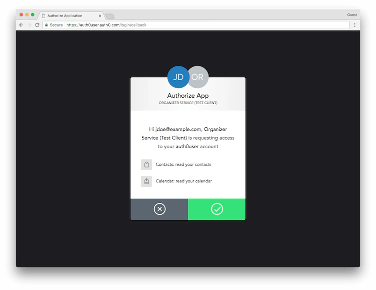 Pantalla de consentimiento de Lock de la aplicación de ejemplo