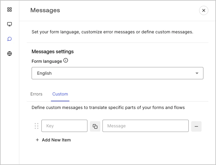 Auth0 Dashboard > Forms > Messages personnalisés et traductions > Message personnalisé