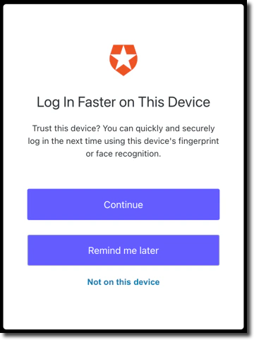 Inicio de sesión - biometría de WebAuthn - iniciar sesión más rápido en este dispositivo