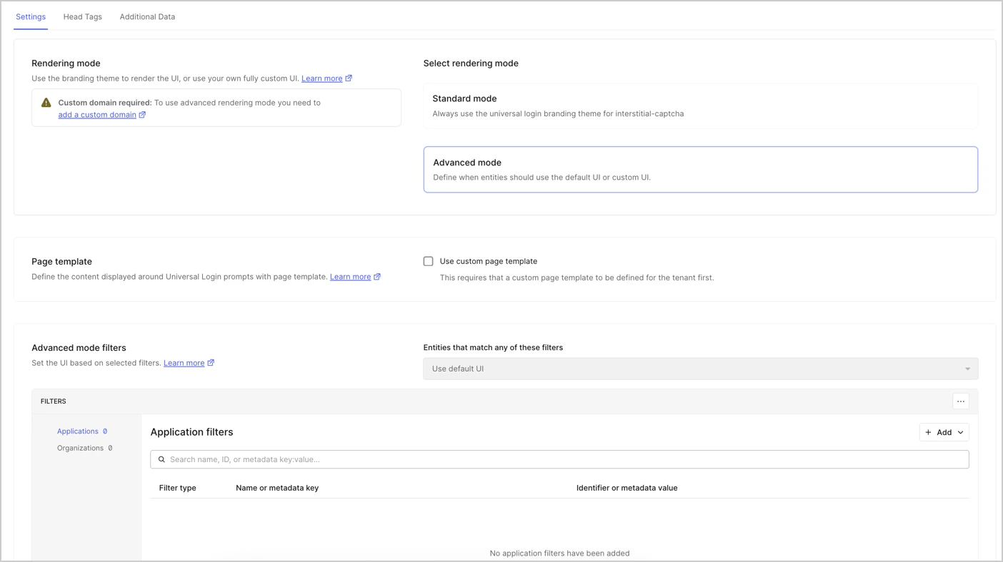 Página de ACUL del Dashboard de Auth0
