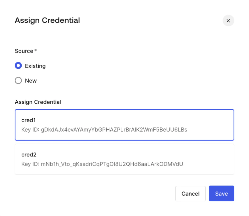 Dashboard > Application > Settings > 既存の認証情報を割り当てる