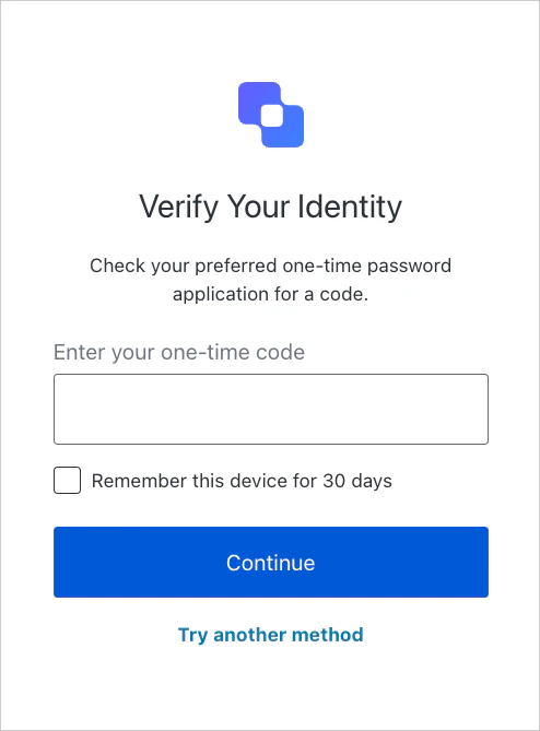 La pantalla Verifique su identidad que solicita al usuario un código de un solo uso