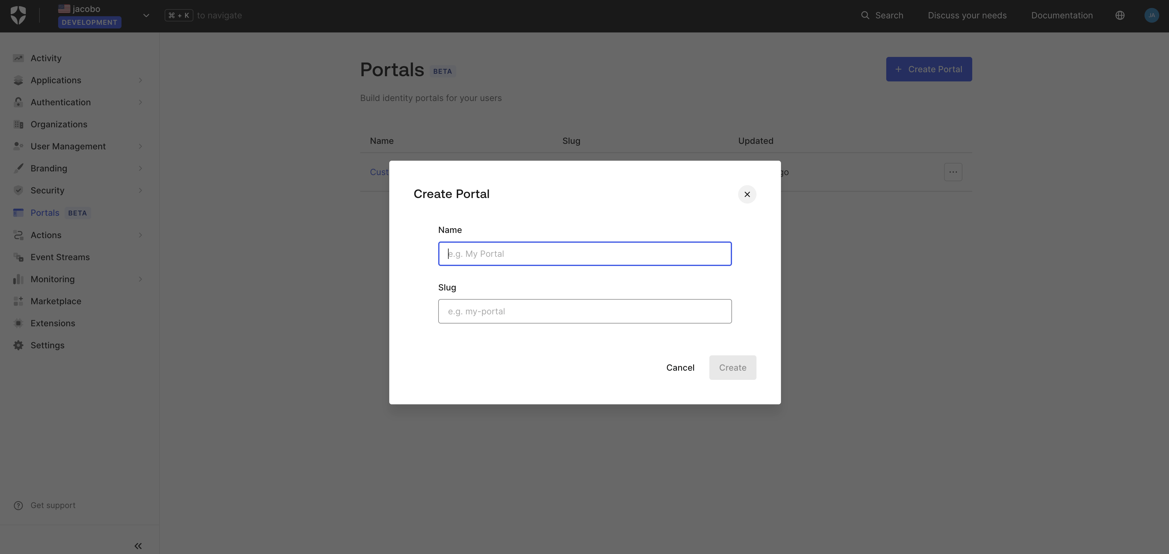 Create Portal dialog