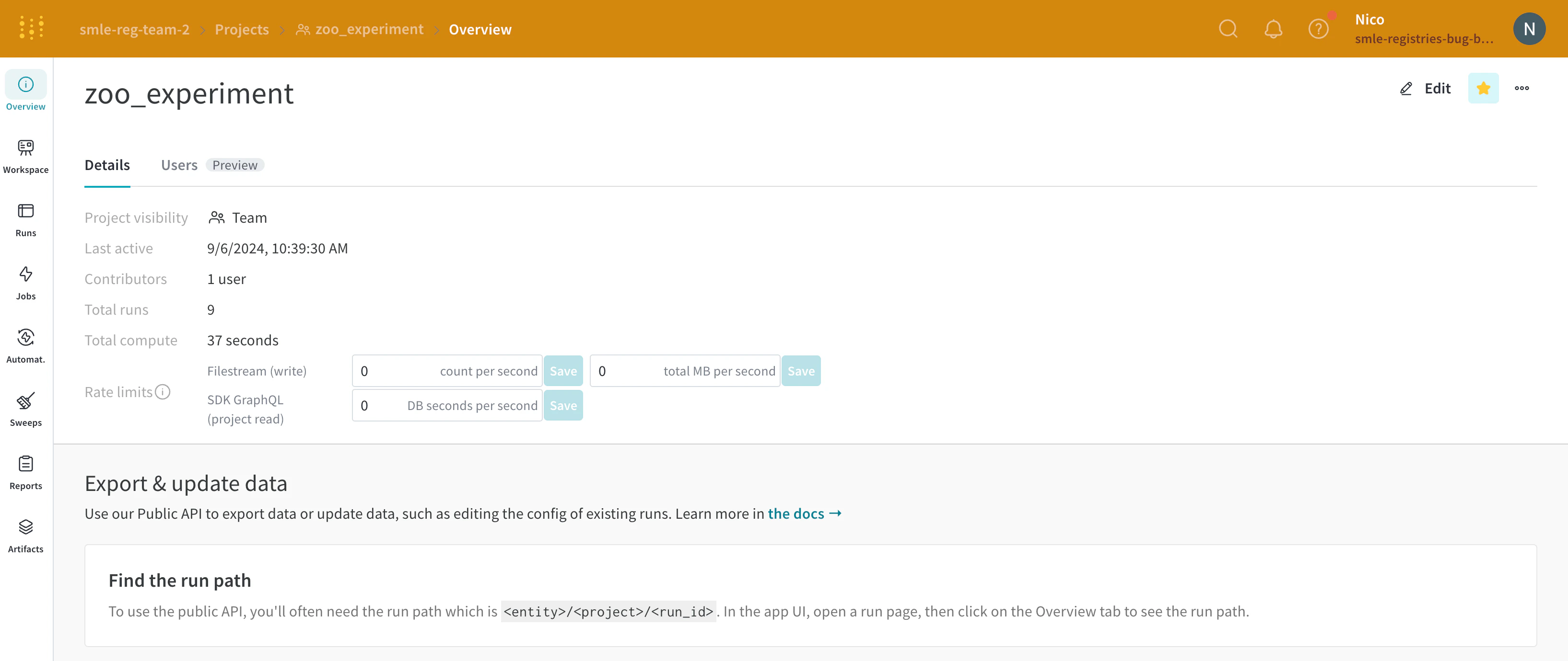 Overview에서 프로젝트에 별표 추가