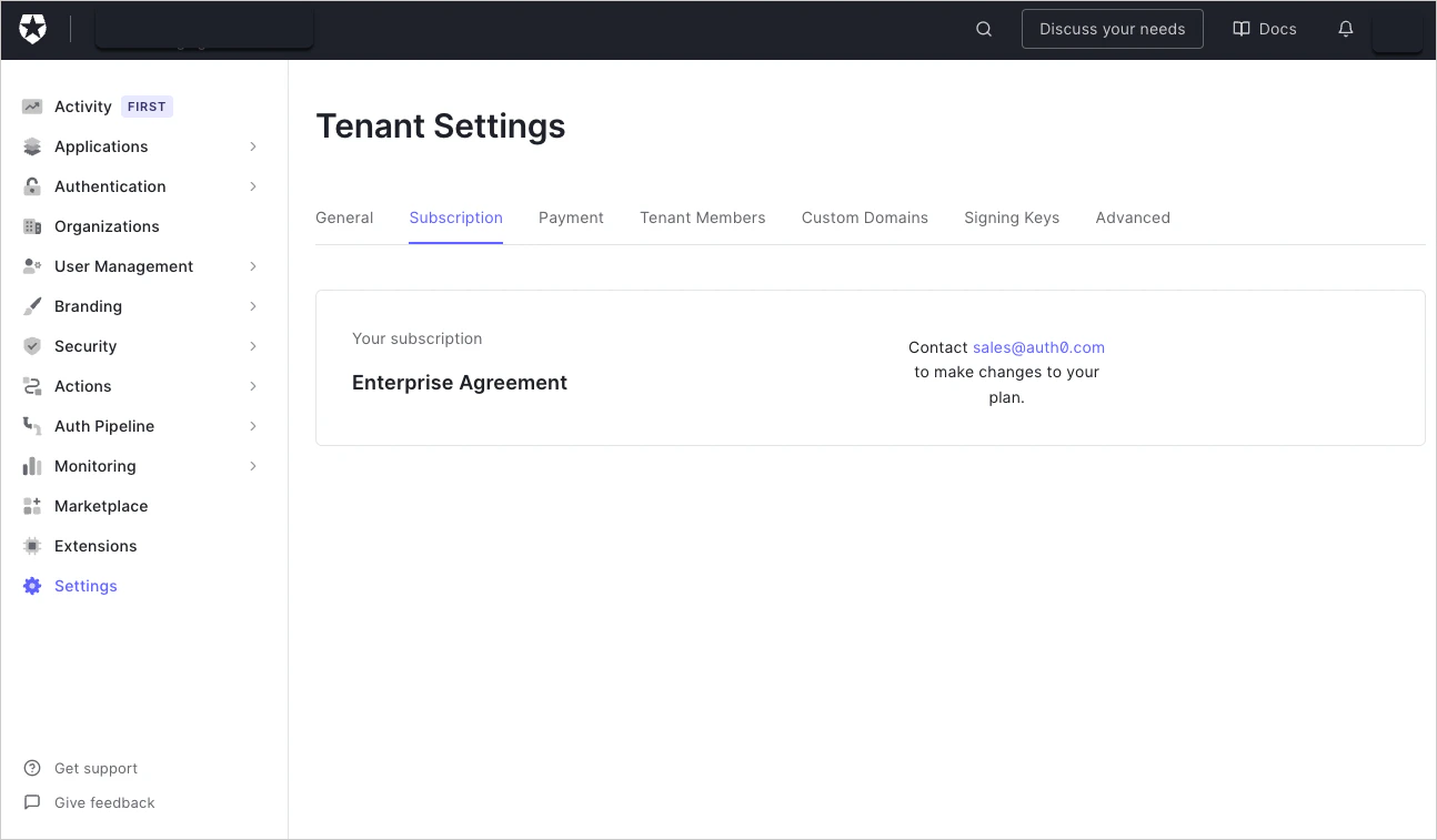 Screenshot of what to expect when your tenant subscription is an Enterprise Agreement
