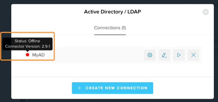 Pantalla de la consola para solucionar problemas del Conector de AD/LDAP