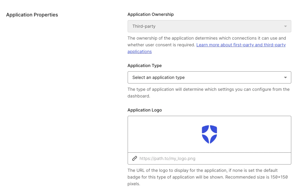Dashboard の Applications の Application Settings タブにある Application Properties