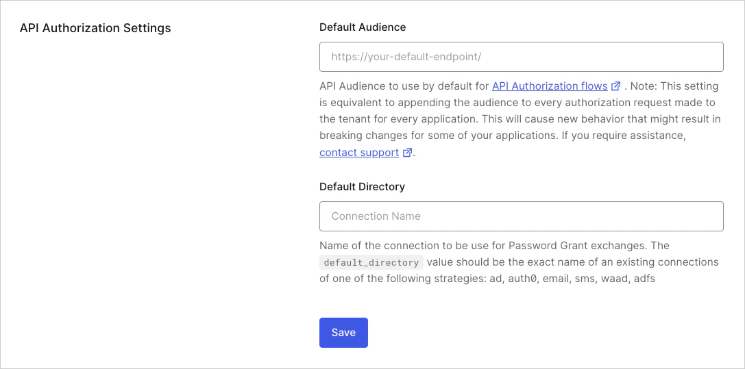Dashboard Tenant Settings General Tab API Authorization Settings