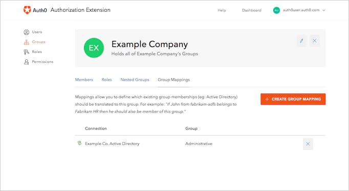 Dashboard - Extensions - tableau de bord de l’Authorization Extension - Group Mapping