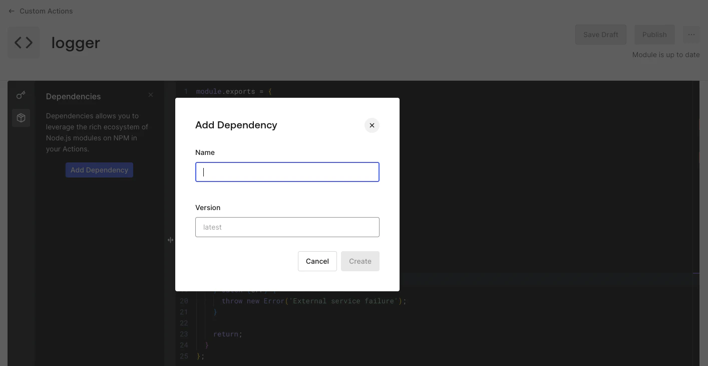 Actions Modules - Dependency added
