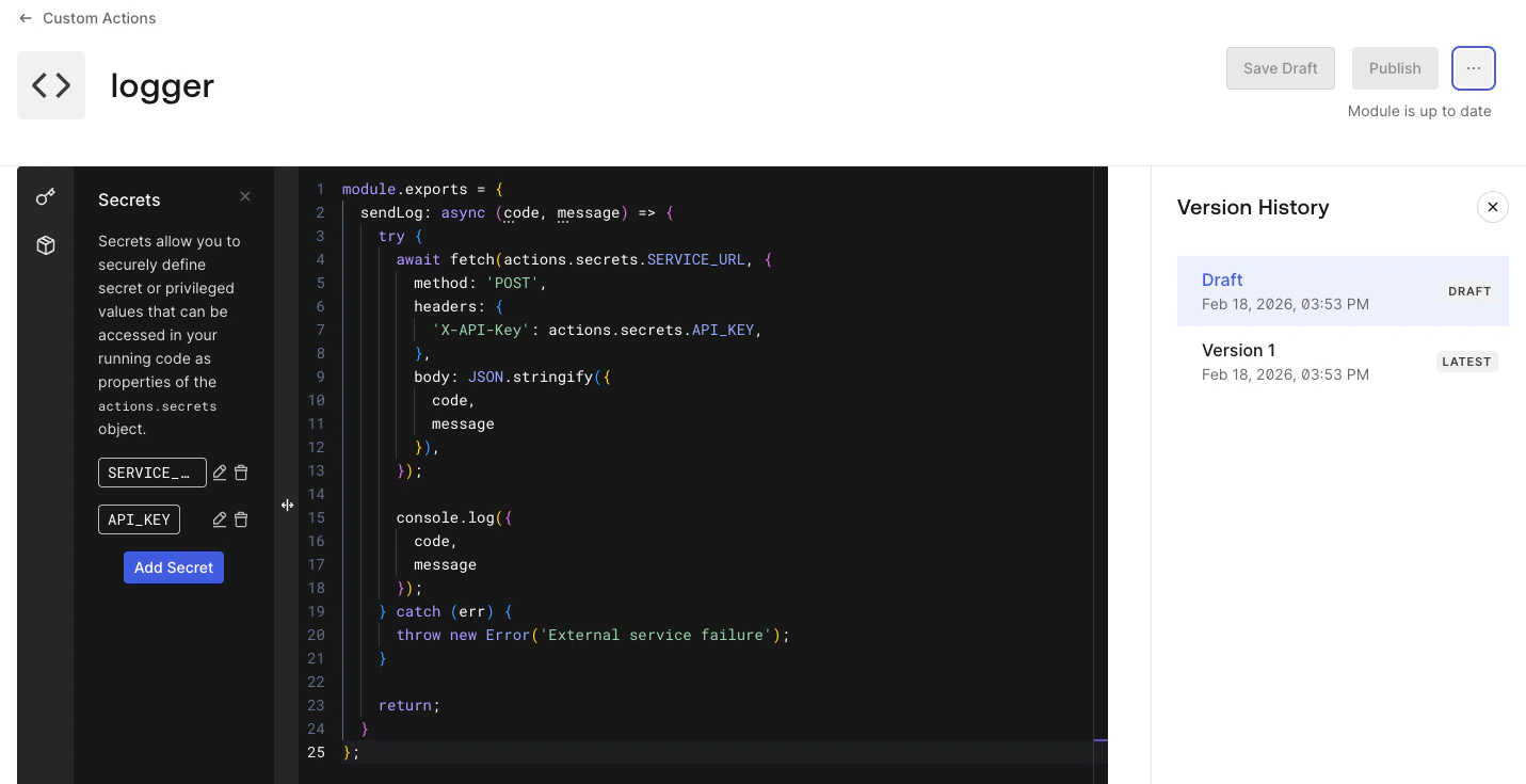 Actions Modules - Version History