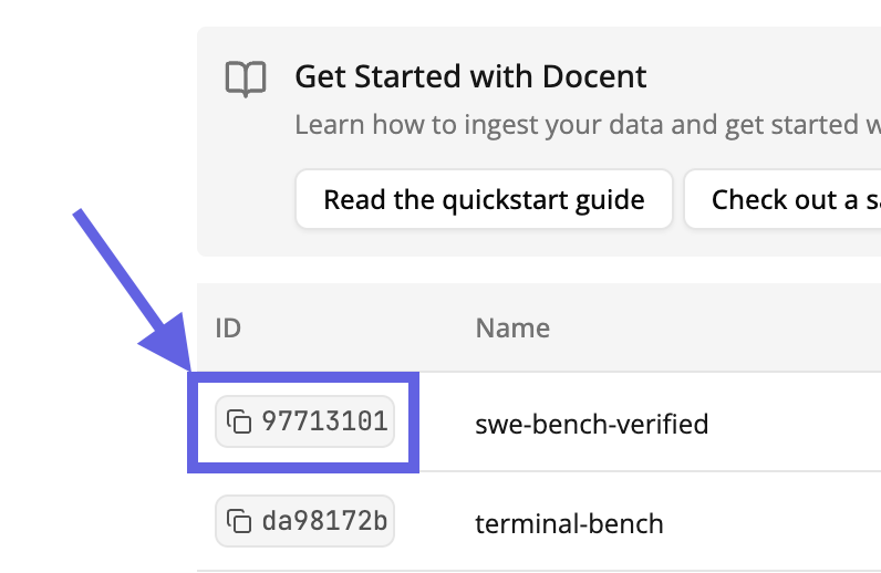 Copy collection ID from dashboard