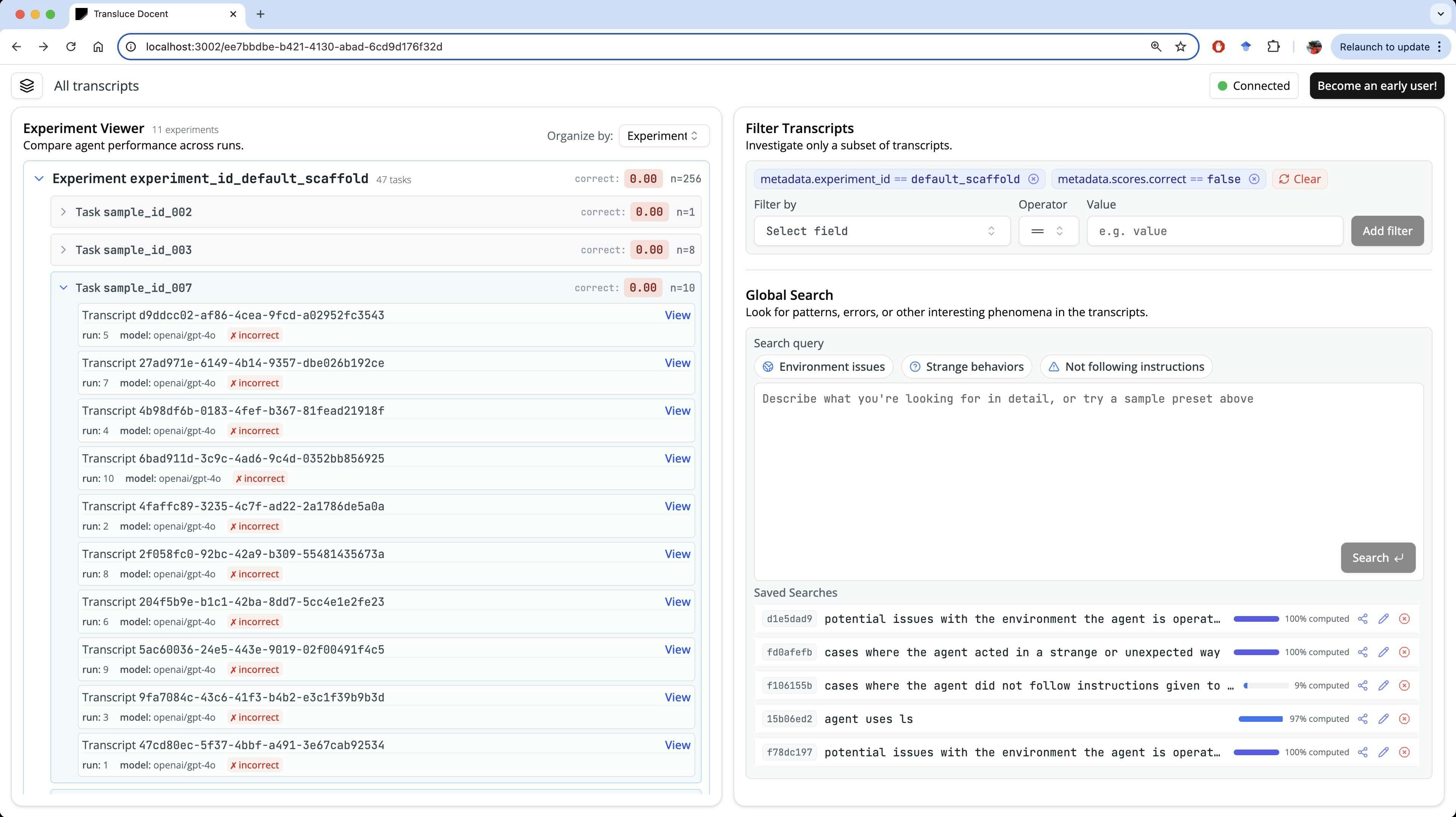 Screenshot of the Docent interface