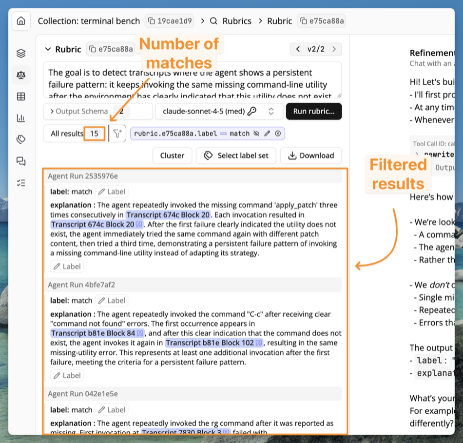Displayed number of matches