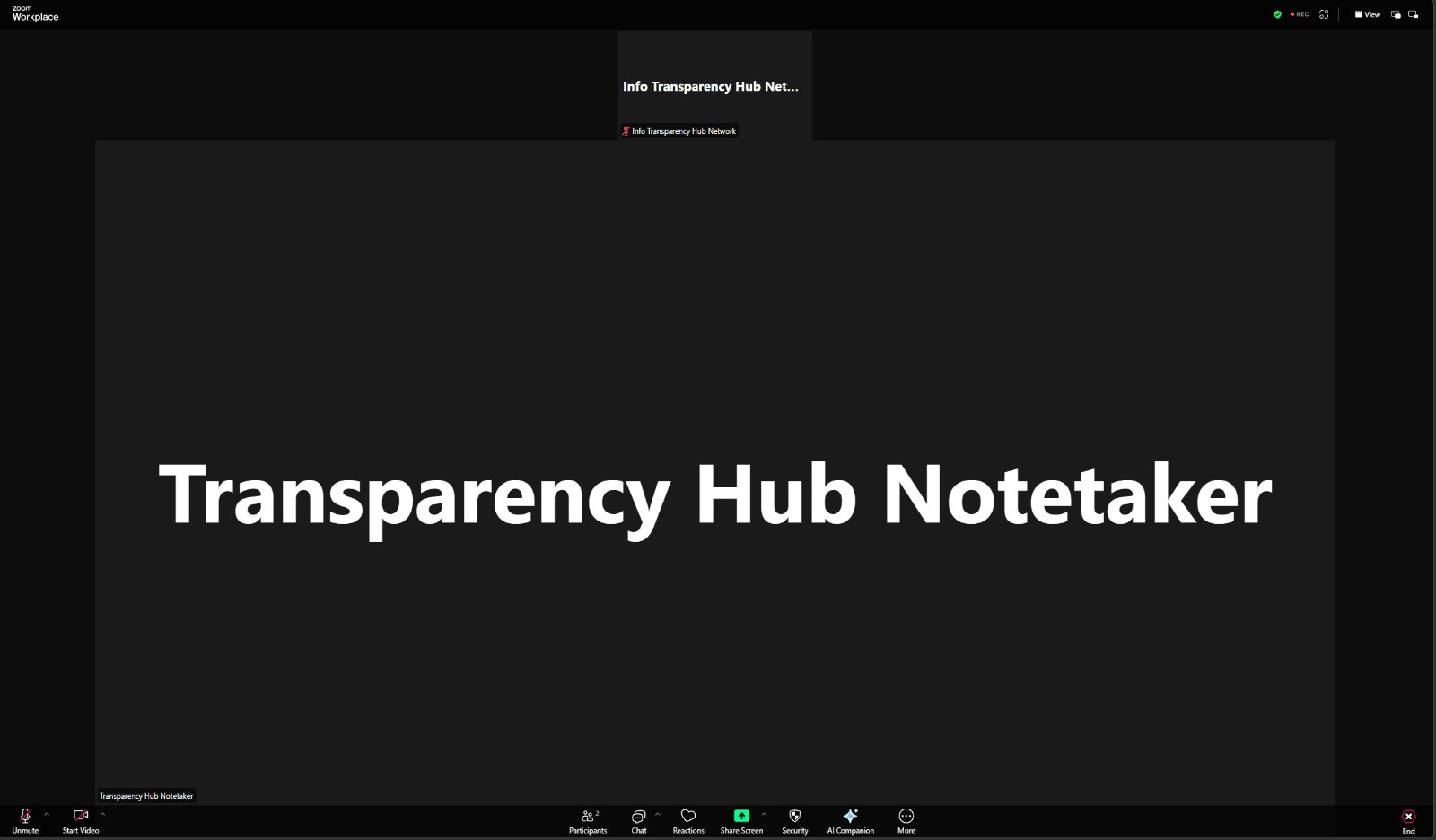 Transparency Hub Notetaker in a Zoom meeting