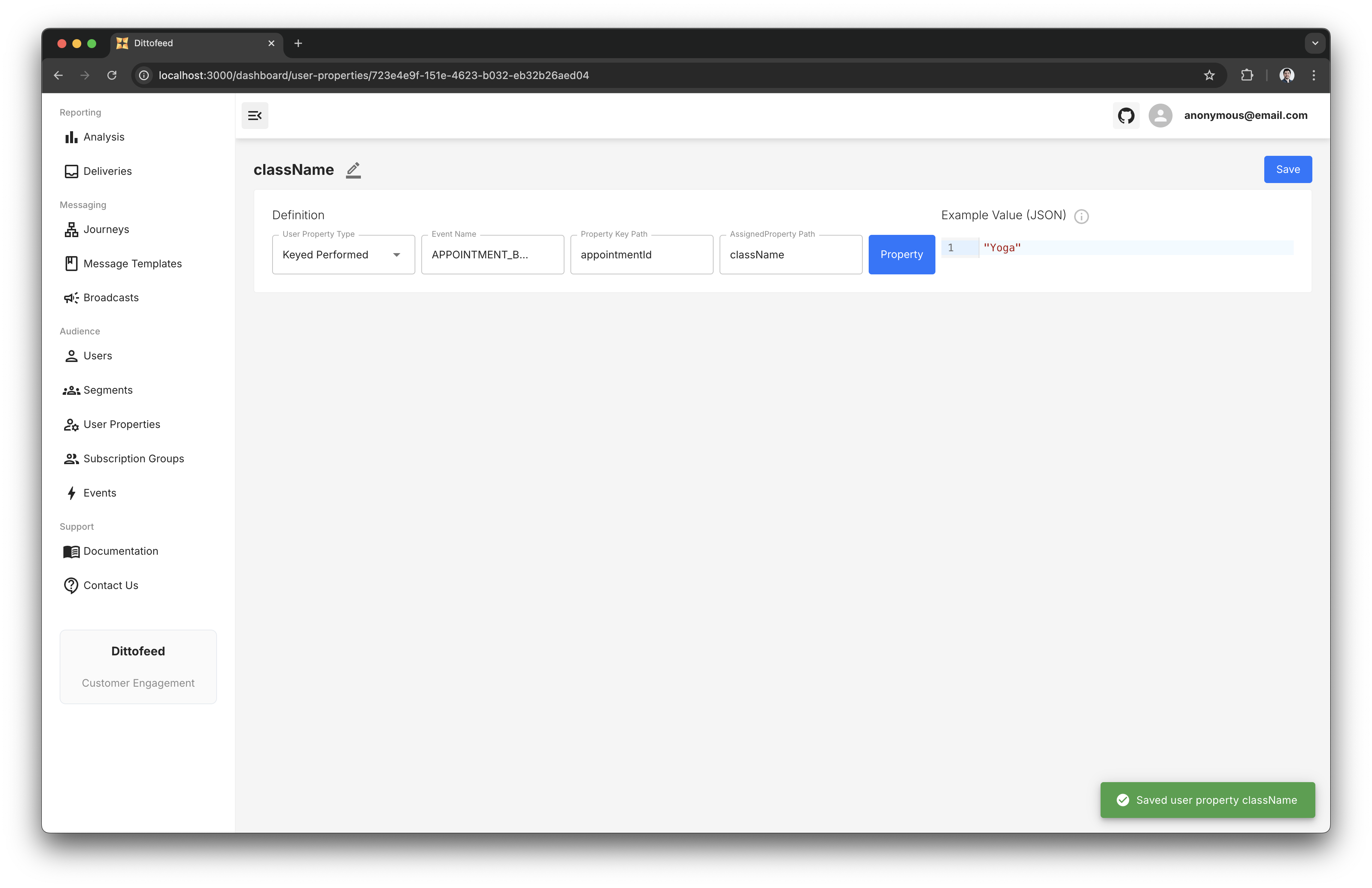 Appointment Reminders Class Name User Property
