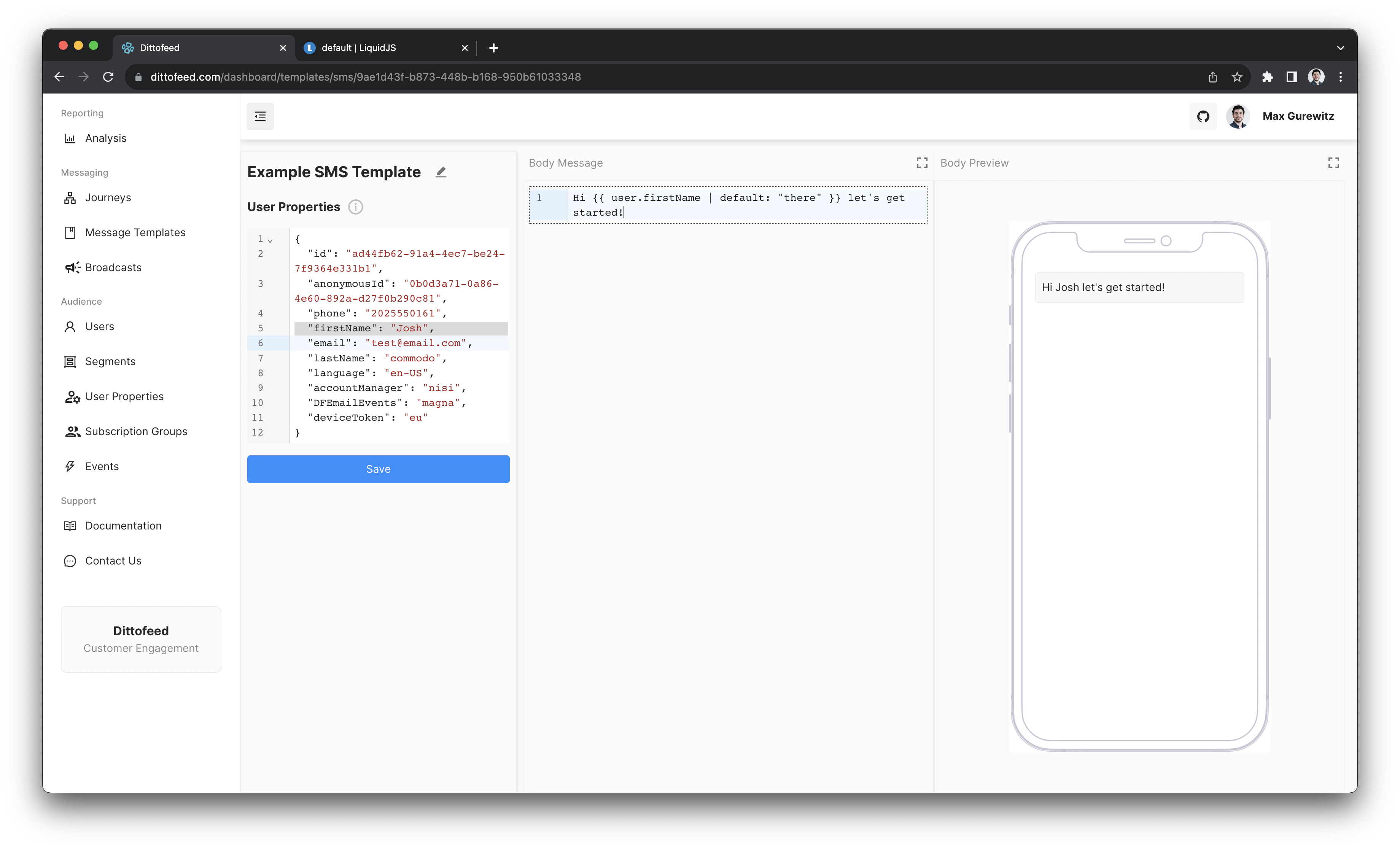 Example SMS Template
