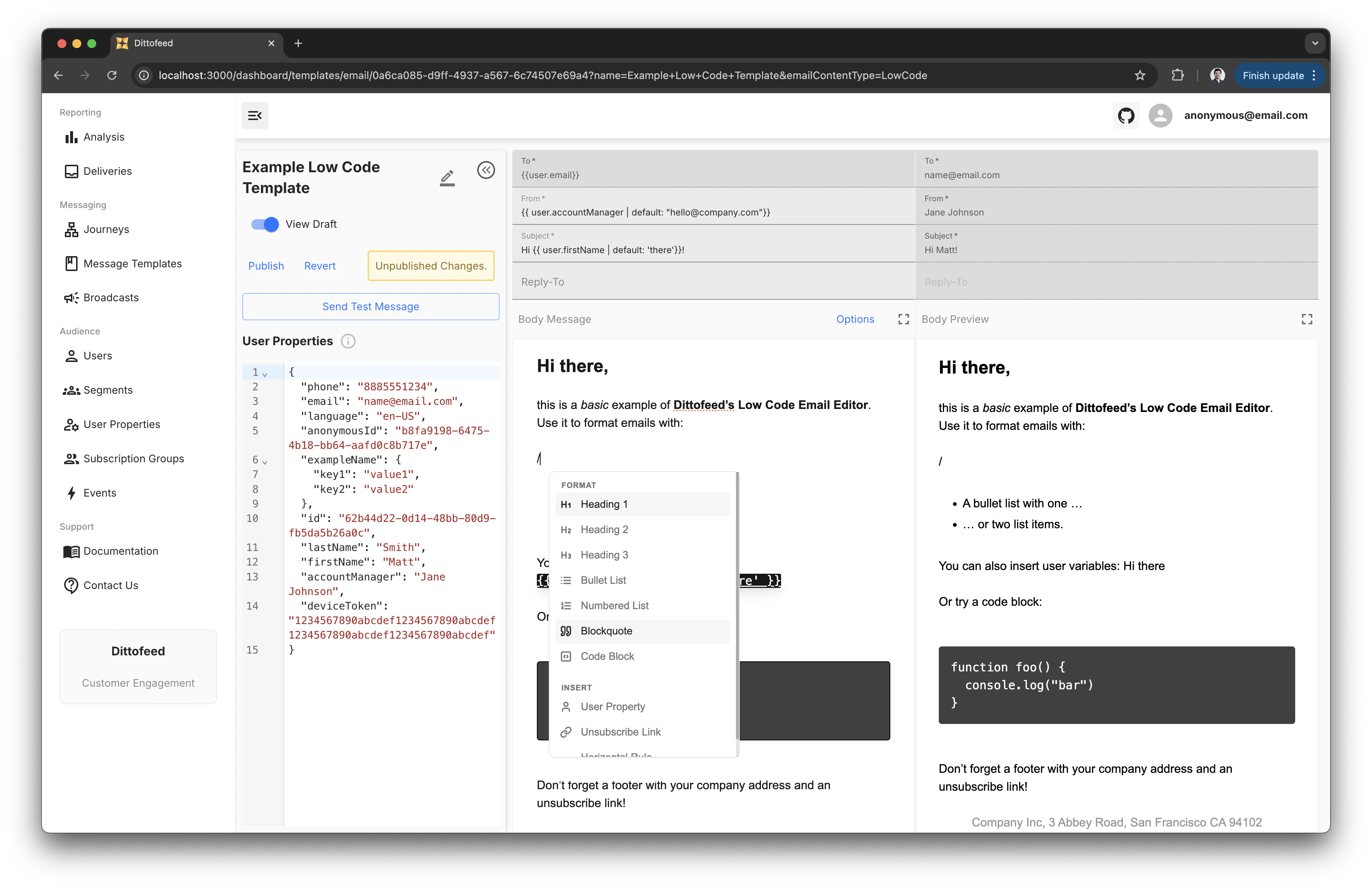 Low Code Email Editor Commands