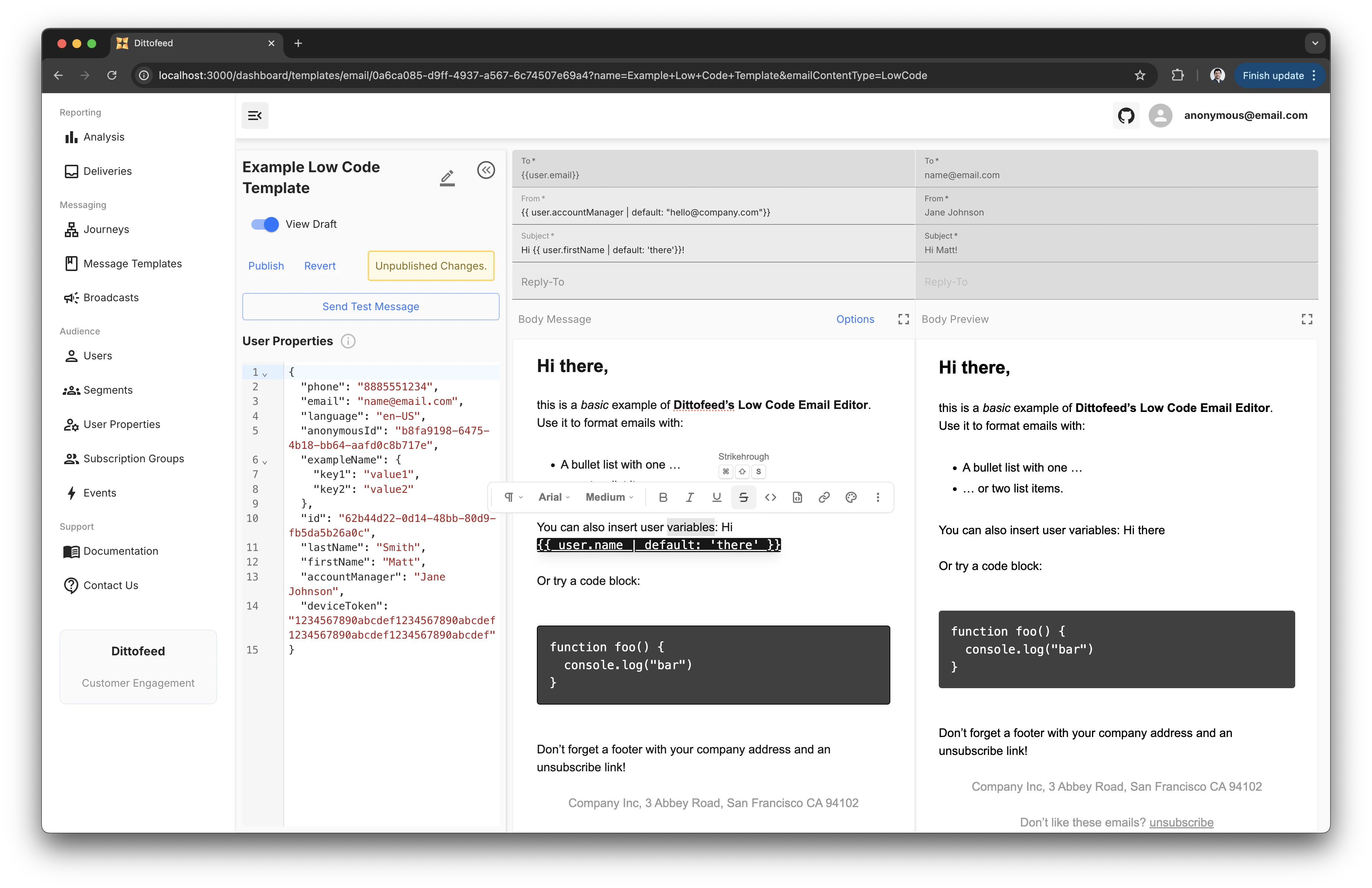 Low Code Email Editor Formatting