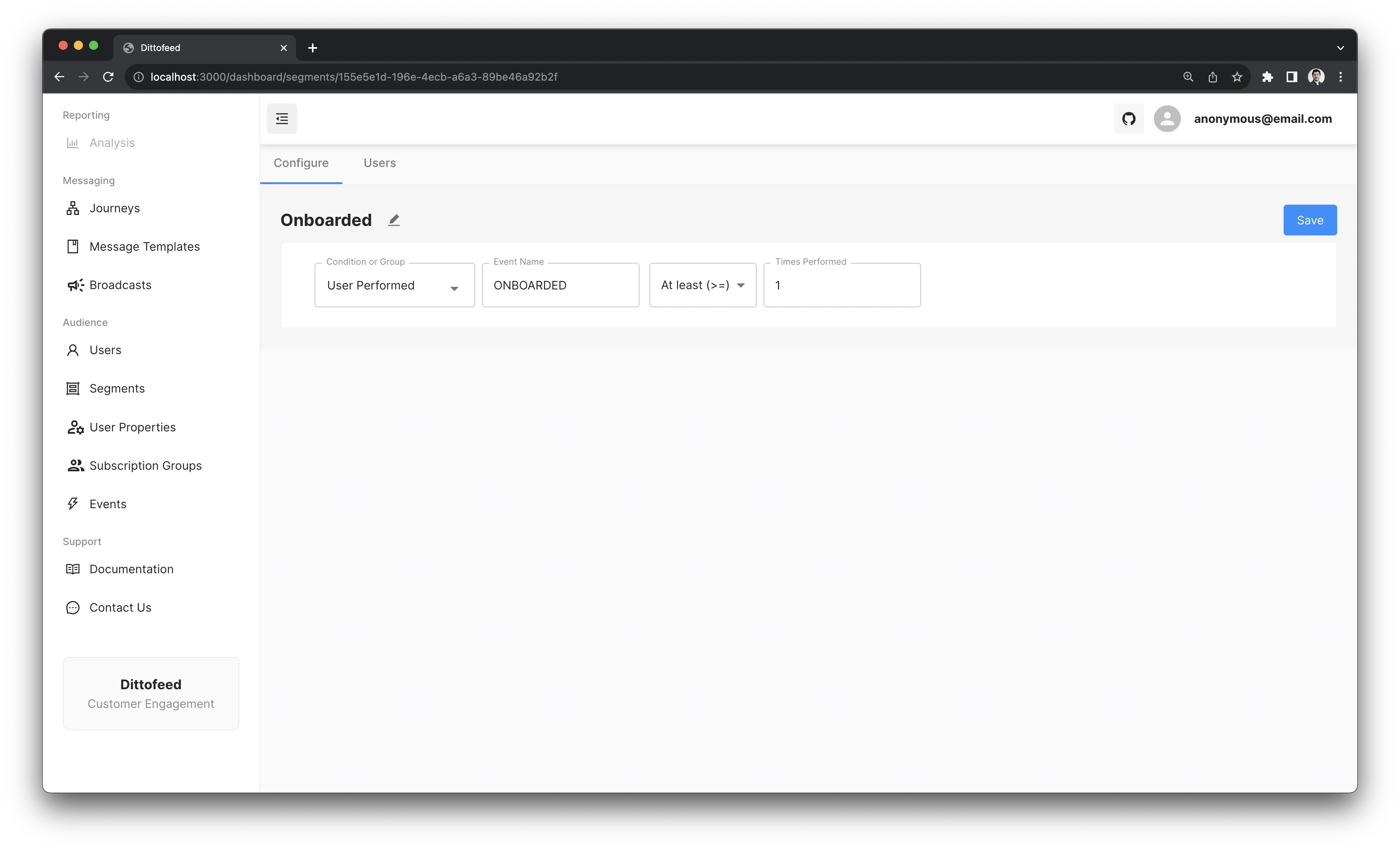 Onboarded Segment Example