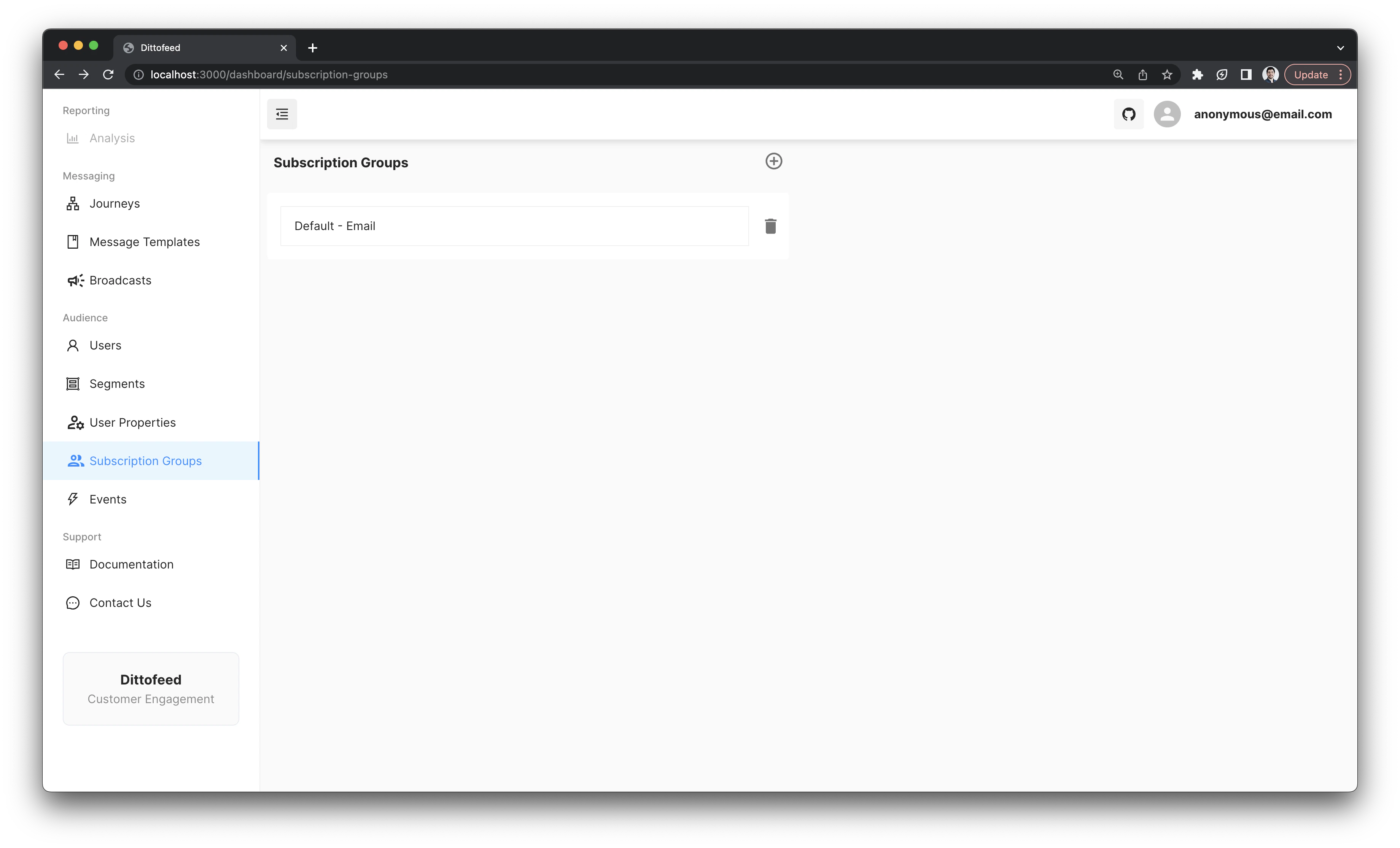 Subscription Groups Page