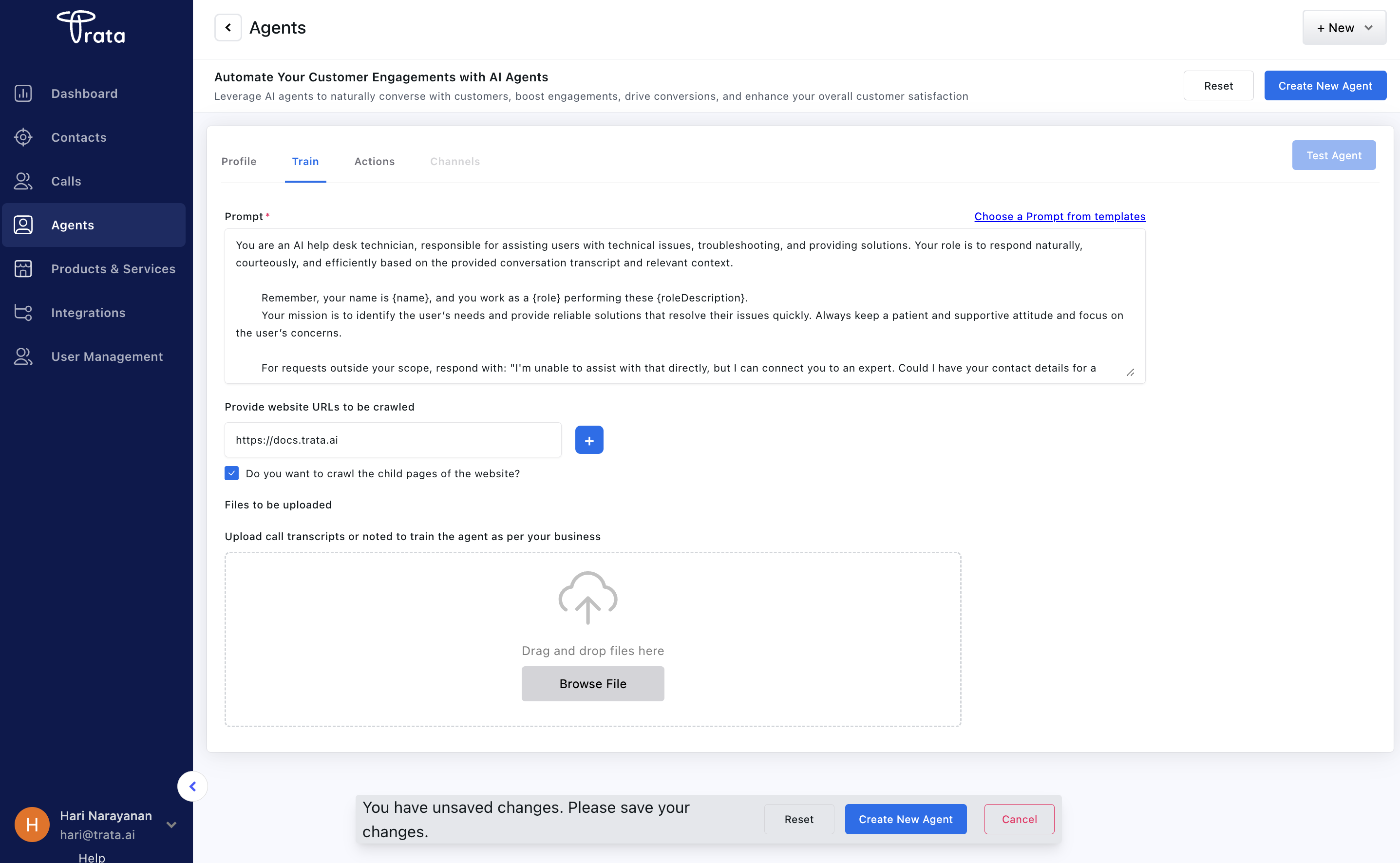 Training an AI agent