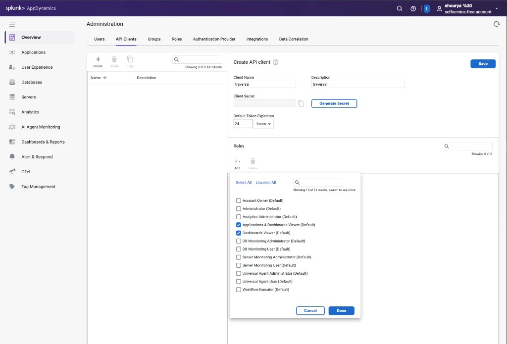 Creating an API client and selecting roles