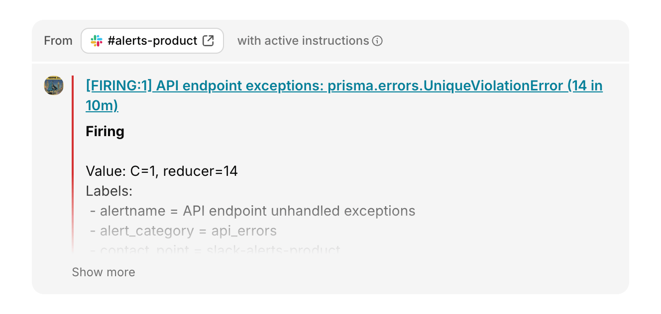 A metric alert rendered in the Traversal web app