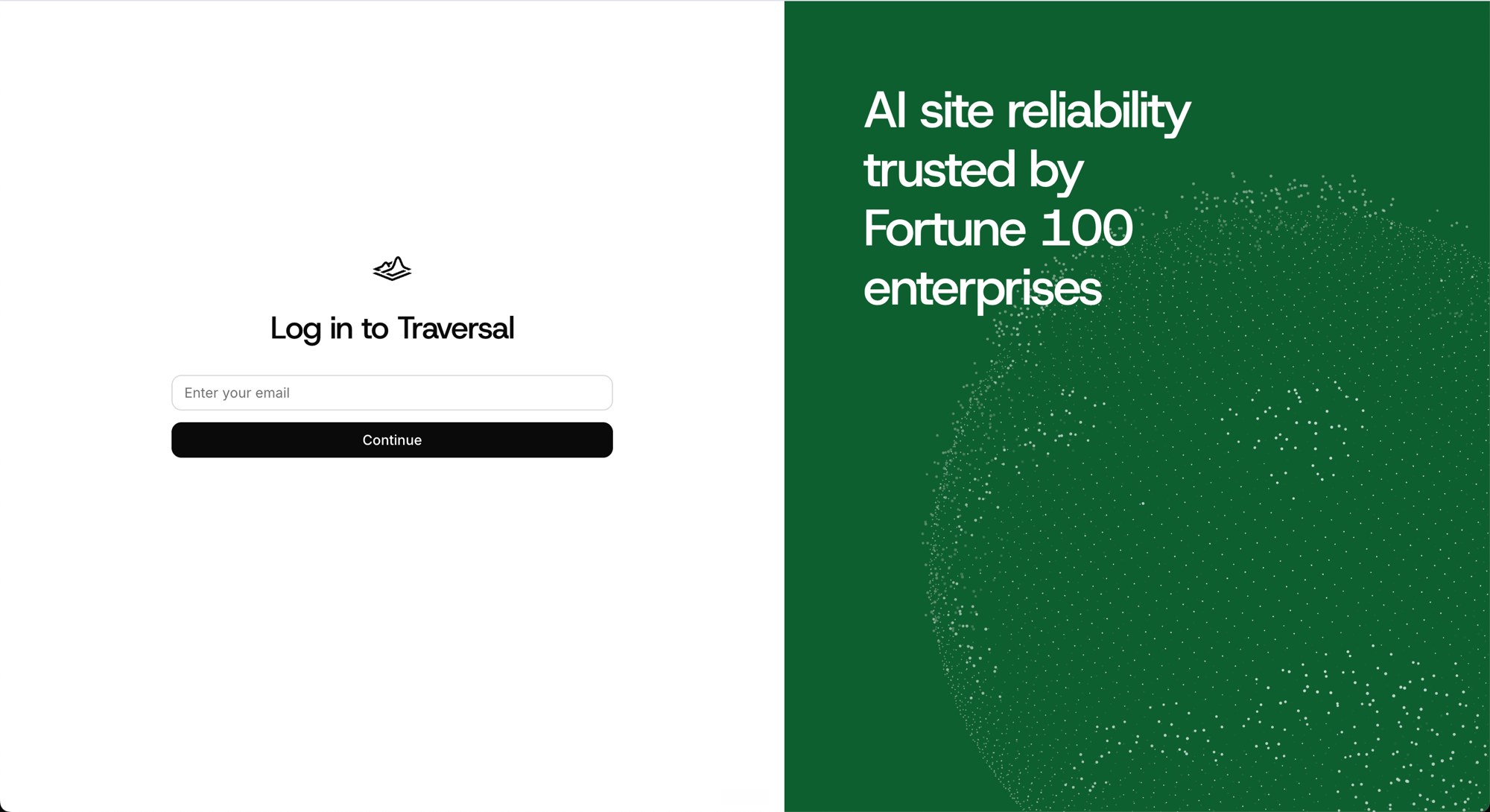 The redesigned Traversal login page