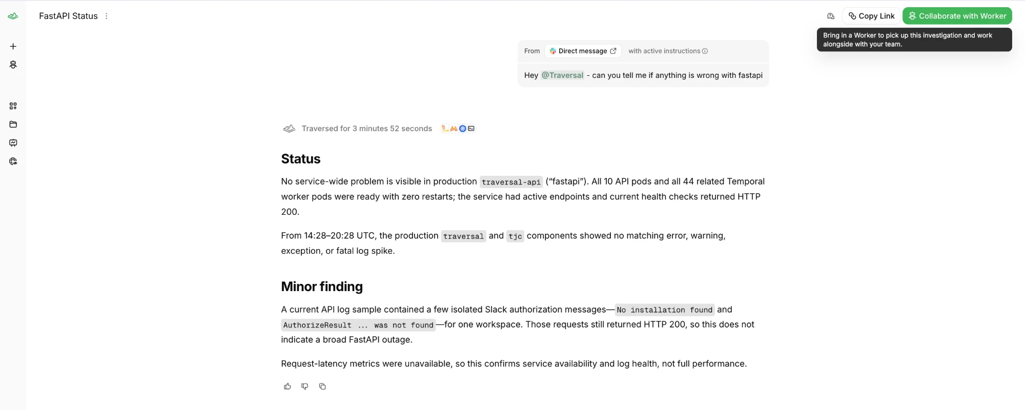 An investigation with the Collaborate with Worker button and its tooltip in the top right