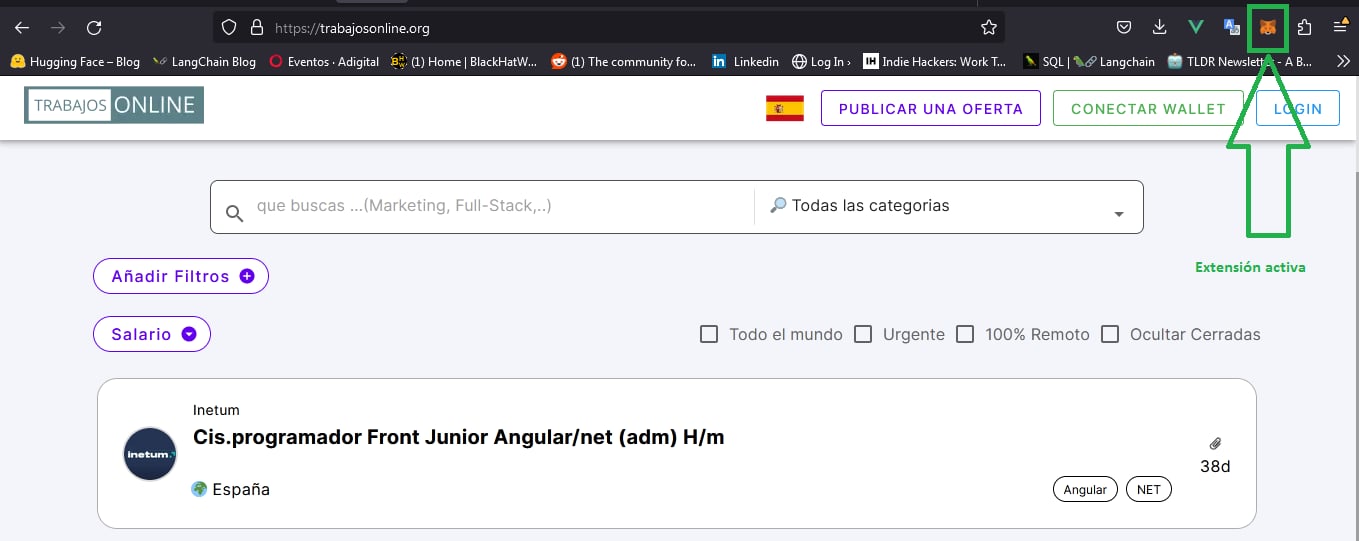 Comprobar que la Extension para la Wallet está activa