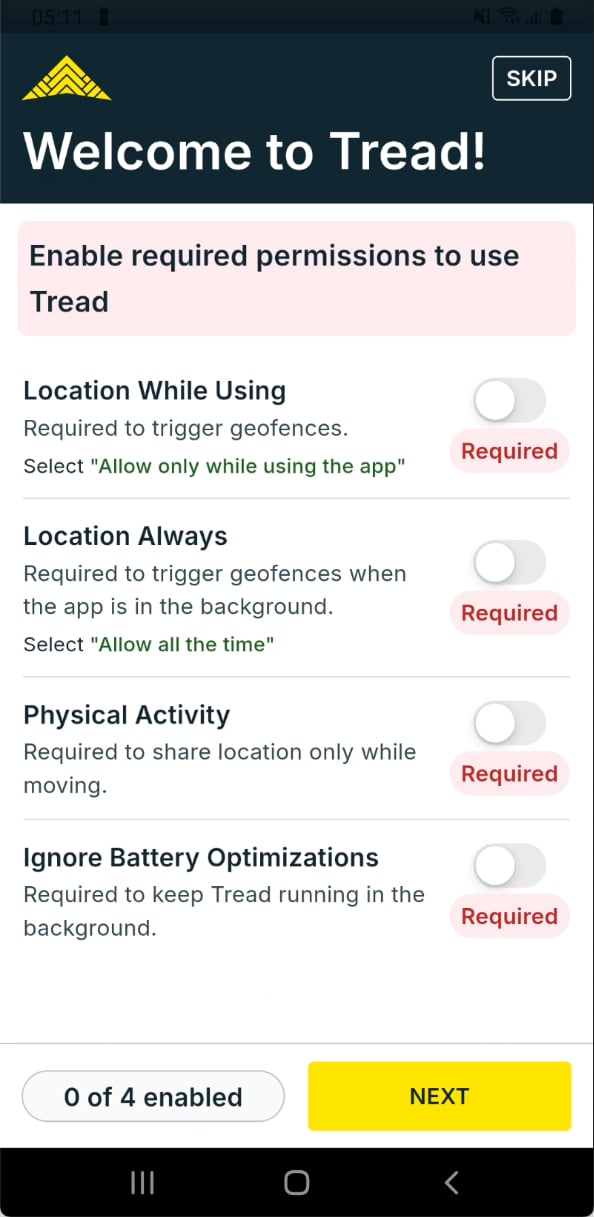 Android: enable location permissions