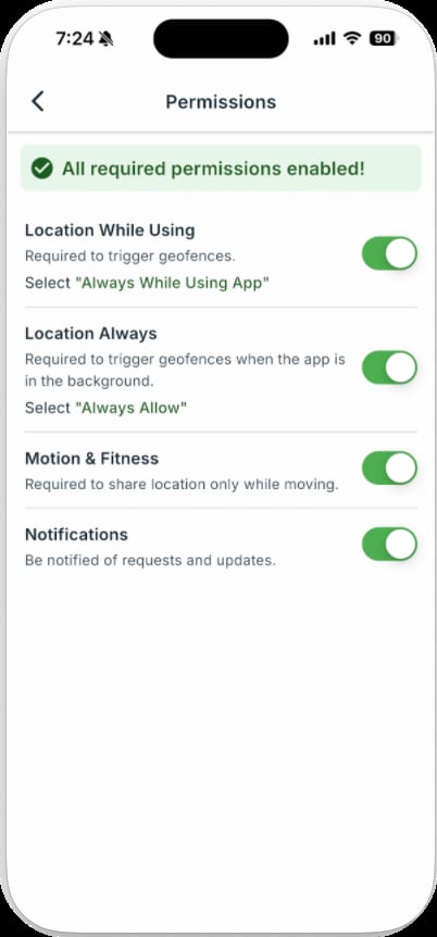 iOS: all permissions enabled