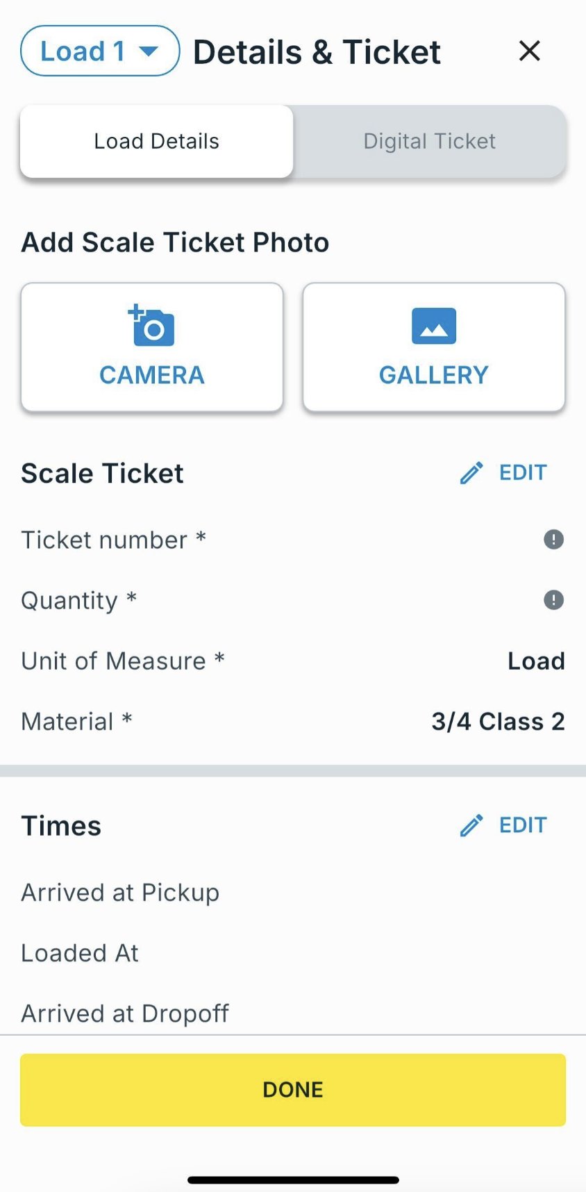 Ticket form: photo and fields