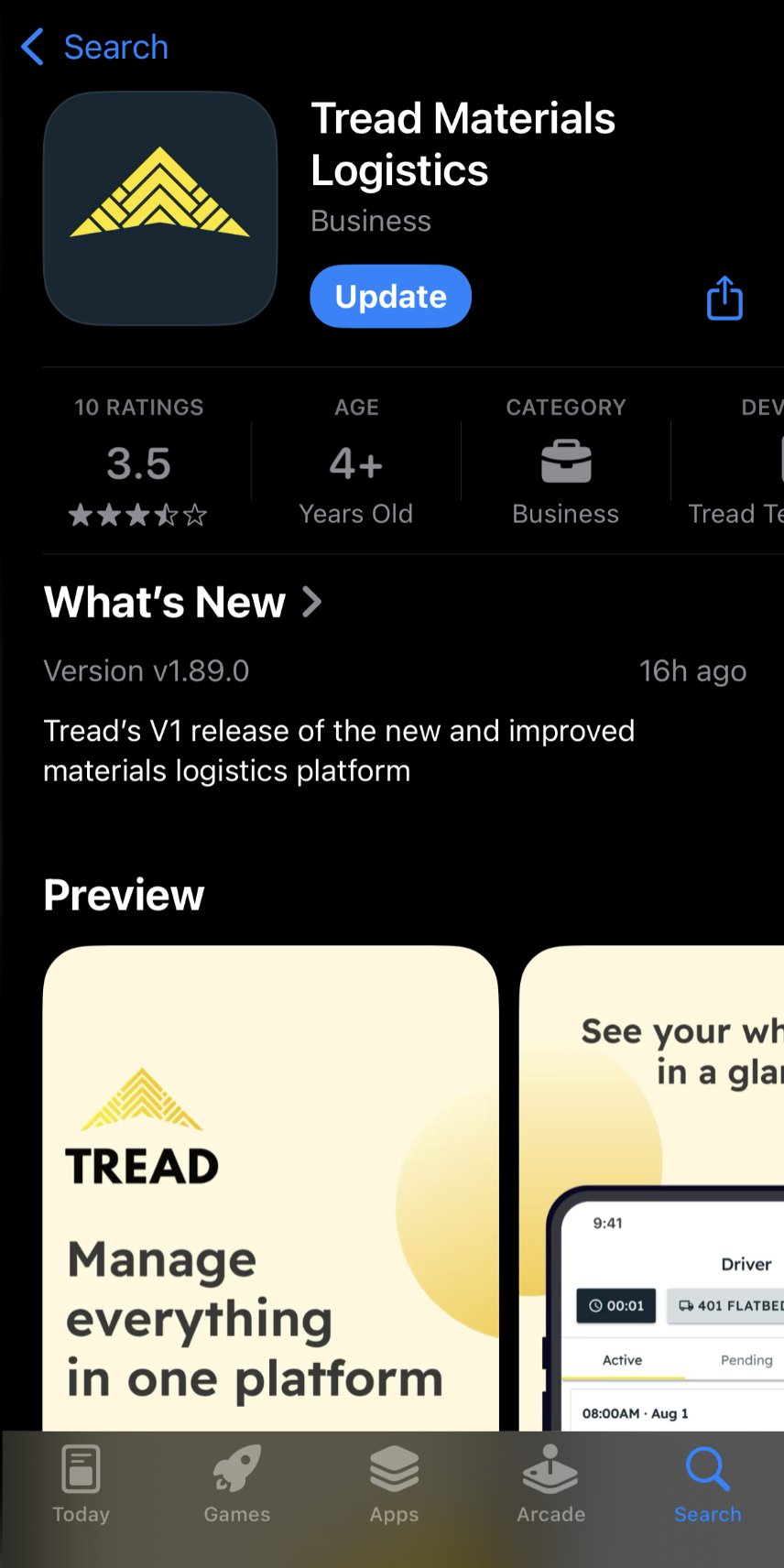 Listado en App Store: Tread Materials Logistics