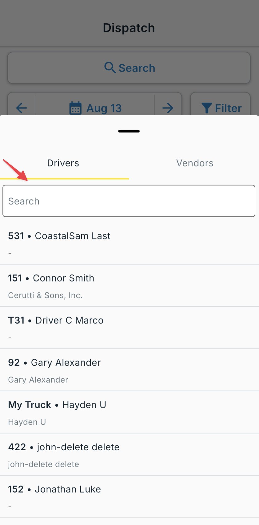 Selector de choferes: buscar por nombre