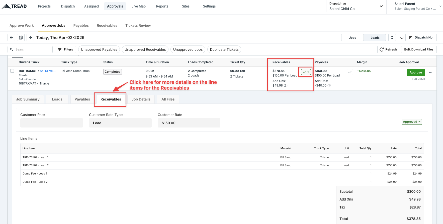 Approving Receivables and Payables columns