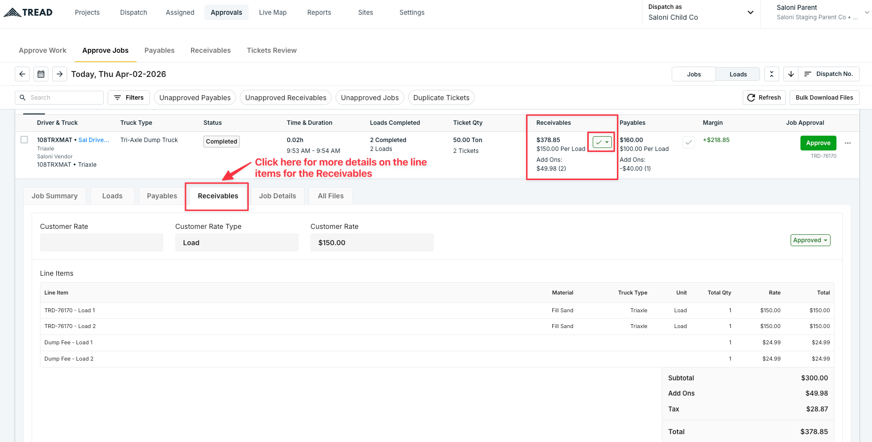Approving Receivables and Payables columns
