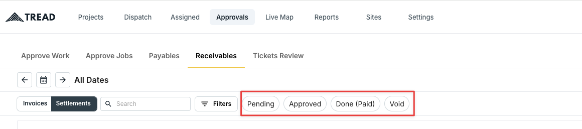 Settlement status filters