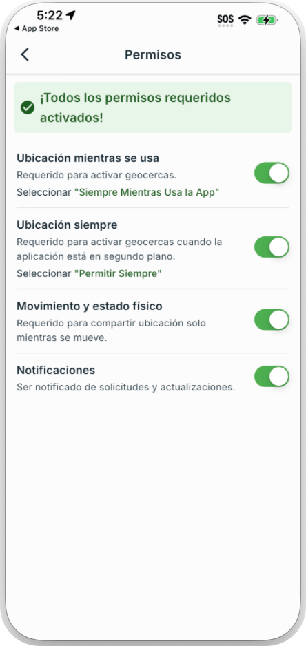iOS: todos los permisos activados