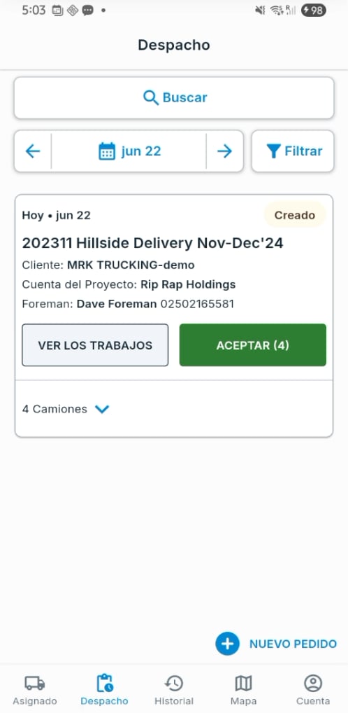 Aceptar todos los trabajos en móvil