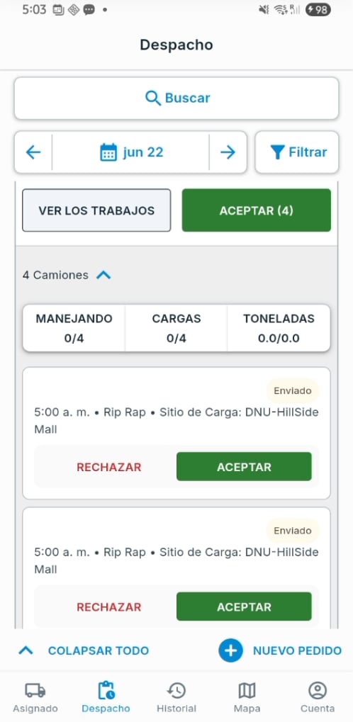 Aceptación individual en móvil