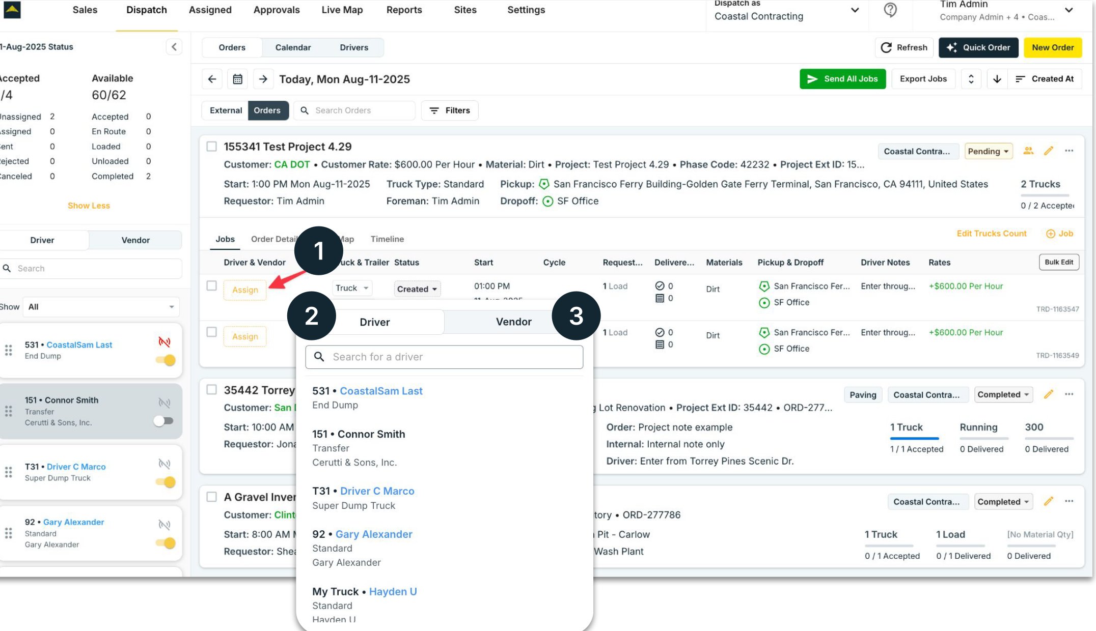 The Assign panel with the Driver / Vendor toggle