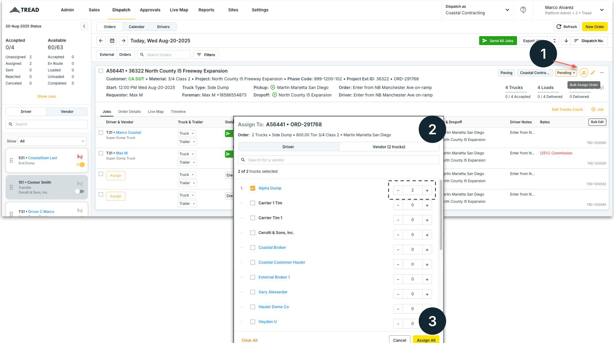 Bulk-assigning multiple jobs to a vendor