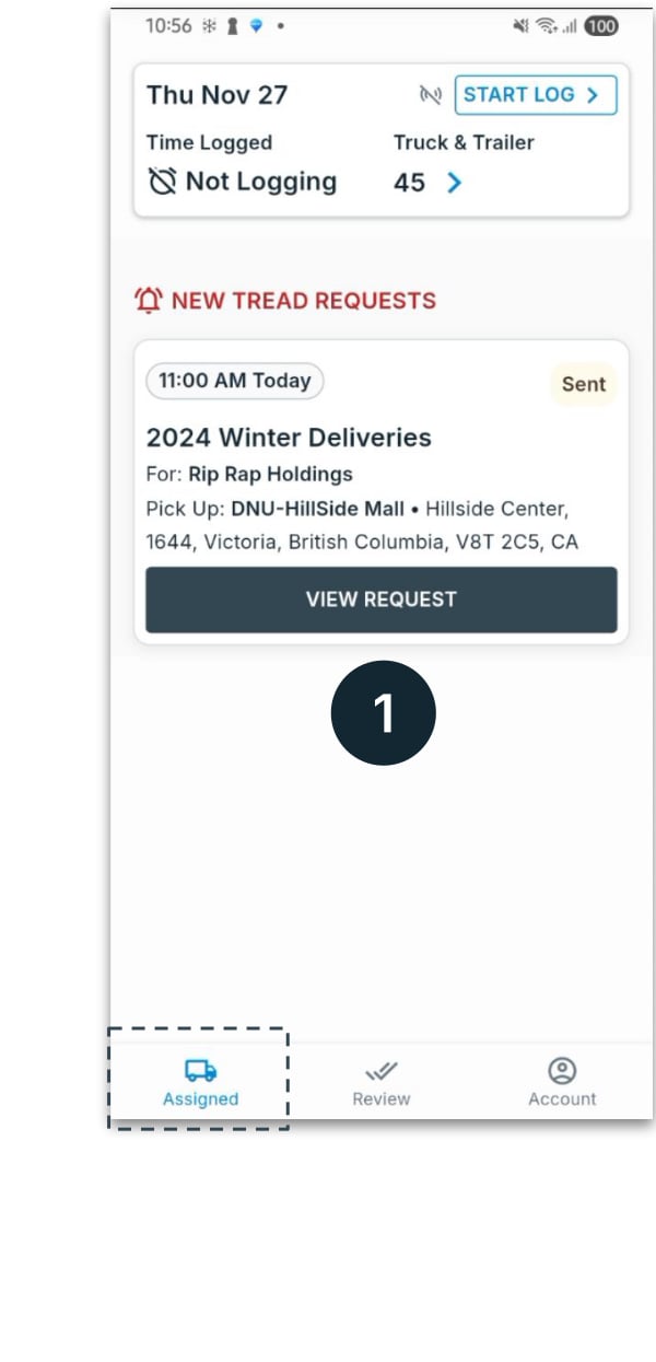 Driver's Assigned tab with a new request
