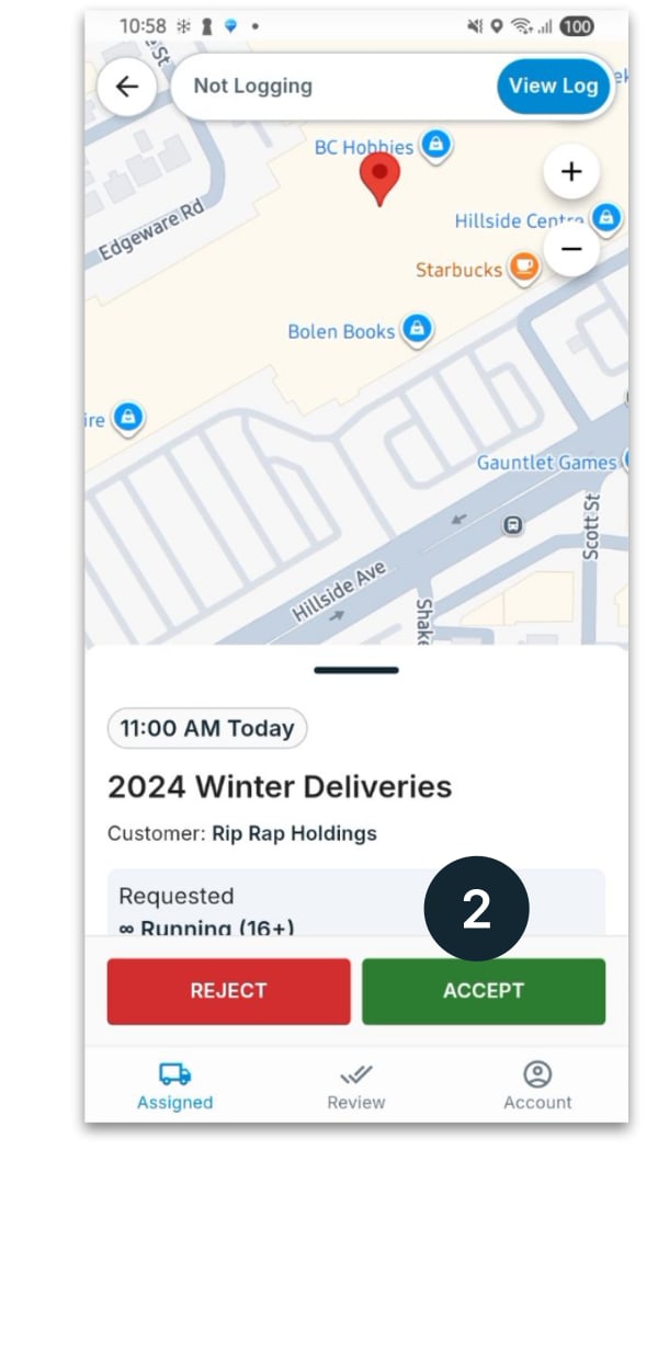 Driver accepting or declining the job