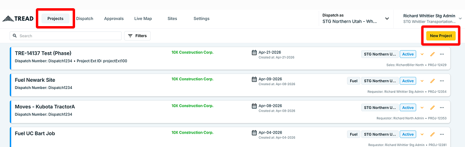 Project Top Nav And New Project Button