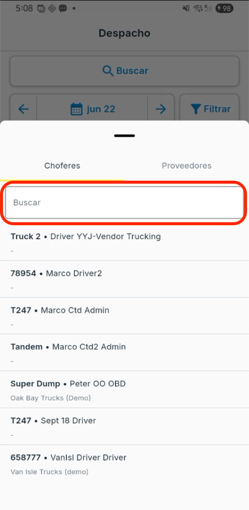Buscar y seleccionar un chofer