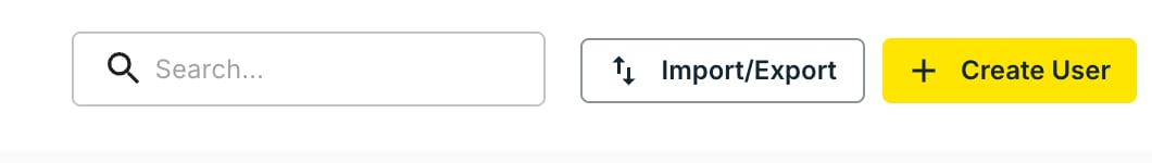 Create User button next to search and Import/Export