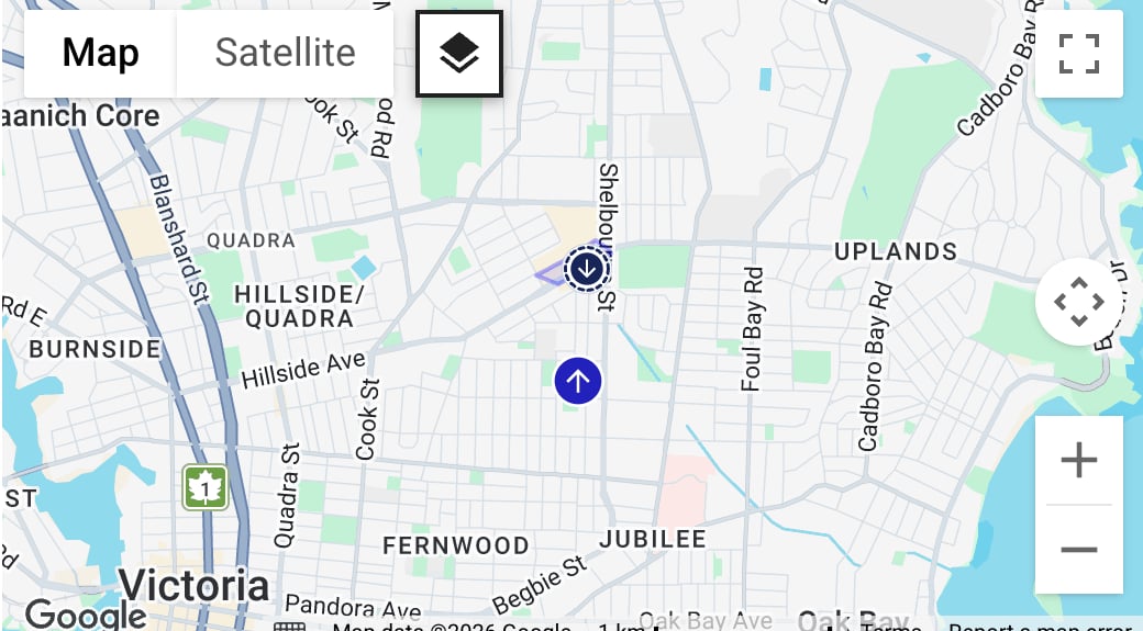 Order form map with a dotted-outline default drop-off marker above a solid-outline set pickup marker